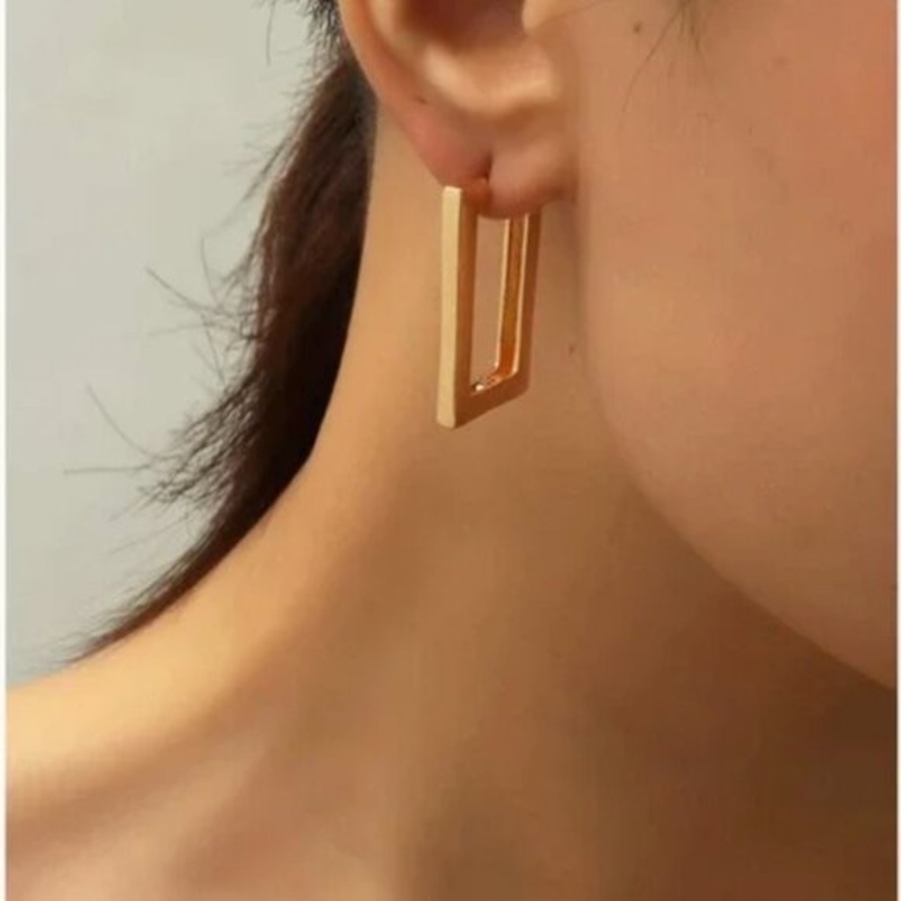 Gold Rectangular Hoop Earrings - image 3